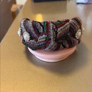 Colorful Knotted Headband with Pearl Accents